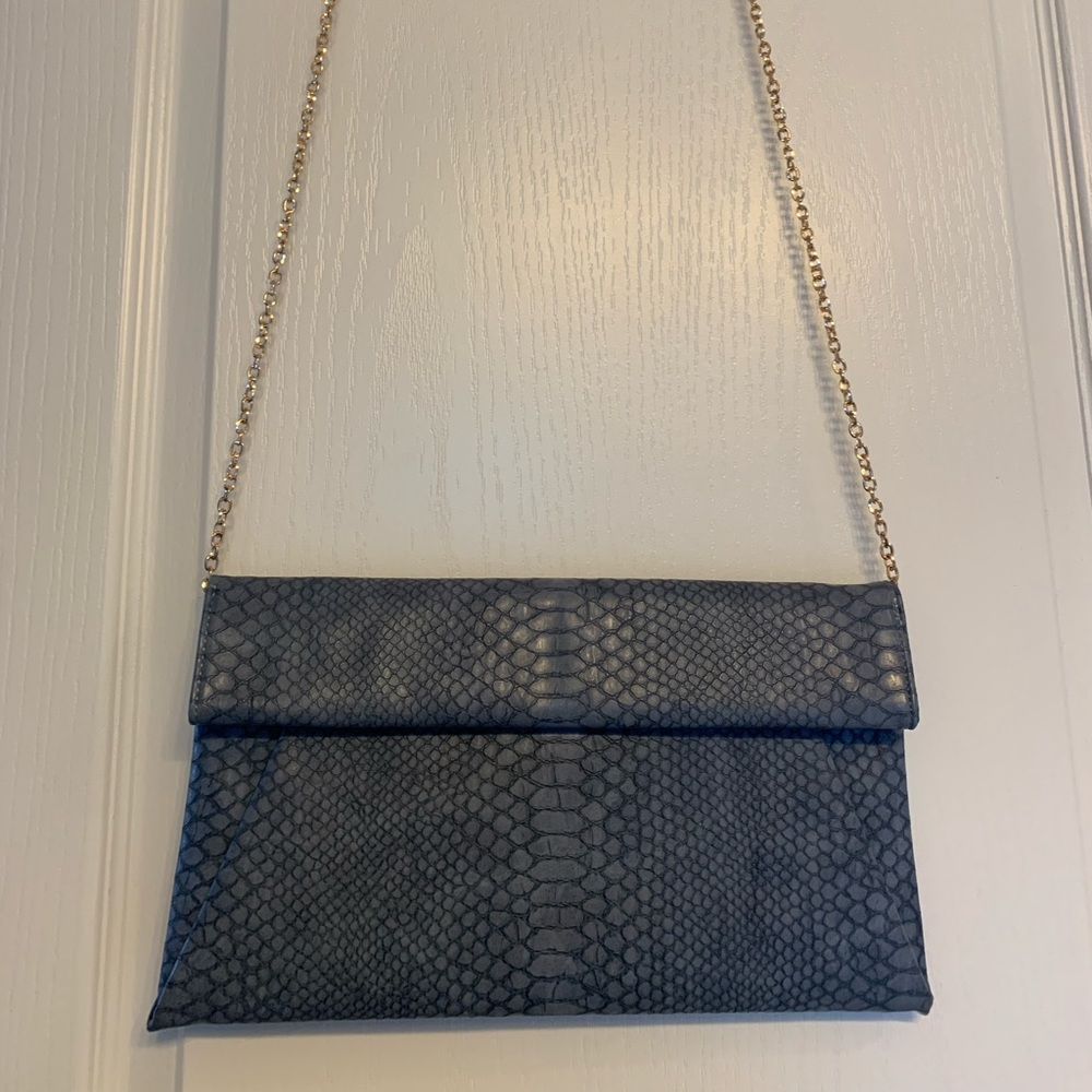 Urban Expressions Blue Snake Print Crossbody Envelope Clutch with Gold Chain